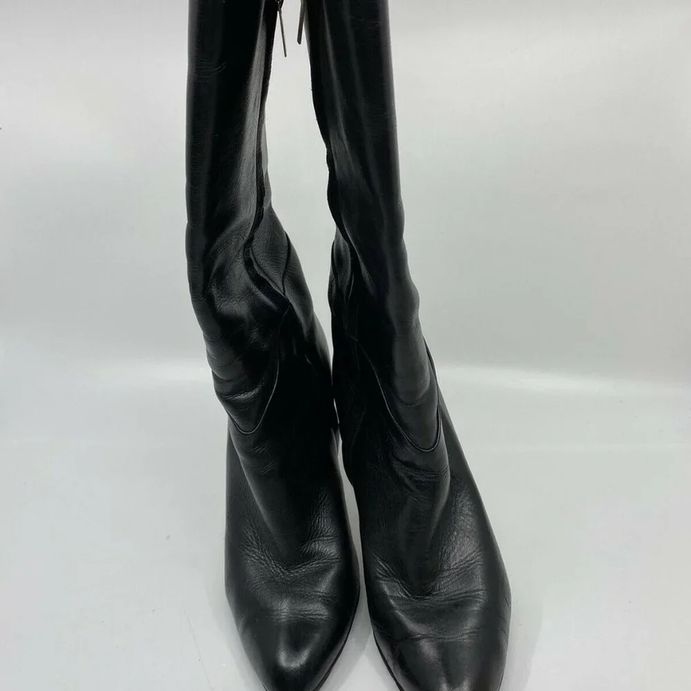 JIMMY CHOO Black Leather Knee high boots 7.5 - Picture 4 of 12